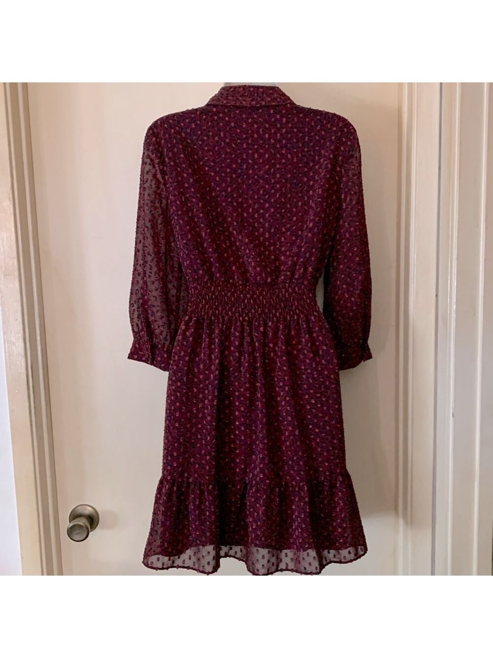 Masion Jules cranberry chiffon dress with smocked waist size S - Picture 7 of 11